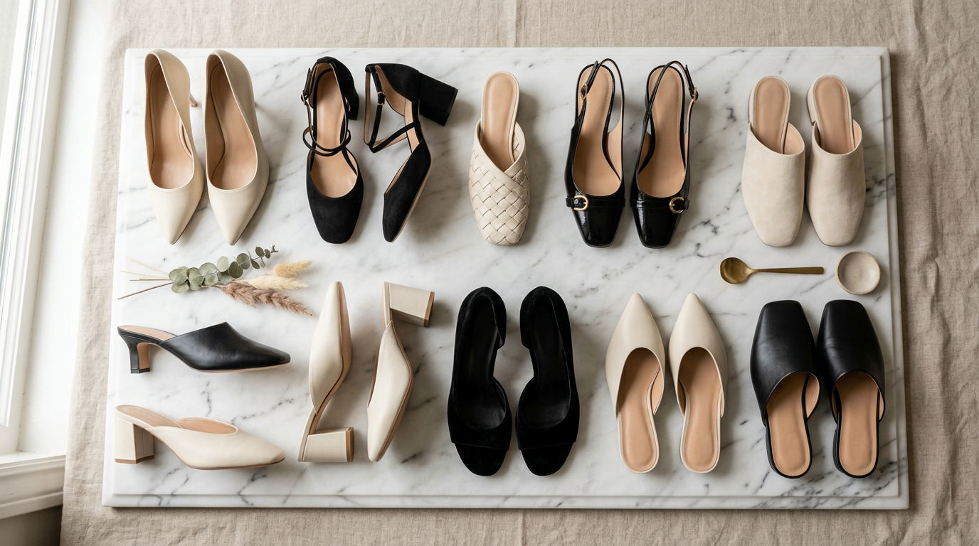 Women's footwear flat lay